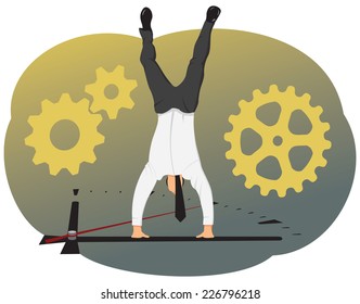 Businessman hand standing on the clock hands