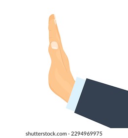 businessman hand stop gesture; no bribe, objection, breaking off negotiations concept  -vector illustration