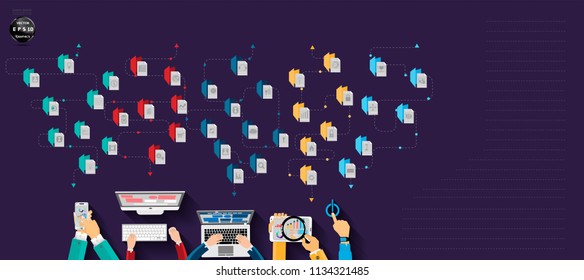  Businessman Hand - Technology Communication - Computer,Mobile Phone, Tablet, Laptop - Folder icon - modern Idea and Concept Vector illustration Business.