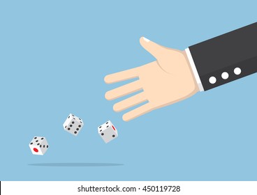 Businessman hand throwing dice, take a chance, gambling and business risk concept