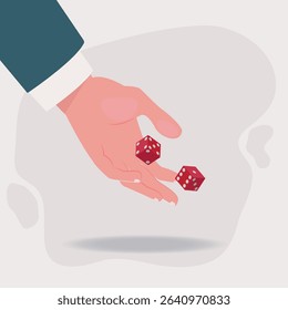 Businessman hand throwing red dice. Gambling and risk in business concept design Illustration 