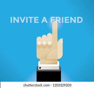 Businessman hand touching Invite a friend word. Idea - online messaging, communication, friendship and negotiations, social media networking services in modern business.