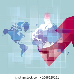 Businessman hand touching map point, network connection