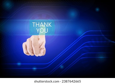 Businessman hand touching THANK YOU button on virtual screen. business, technology, innovation concept.