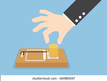 Businessman hand try to pick money from mousetrap, VECTOR, EPS10