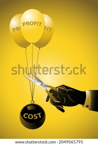 A businessman hand using scissors to cut heavy cost burden and let profit fly