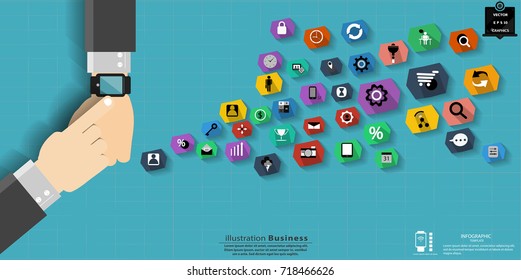 
 Businessman Hand and Watch  - modern Idea and Concept Vector illustration Business Infographic template with icon,Polygon . 