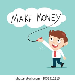 Businessman hand writing make money, illustration vector cartoon