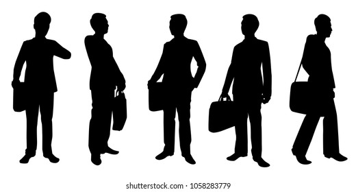 Businessman with handbag silhouette vector set