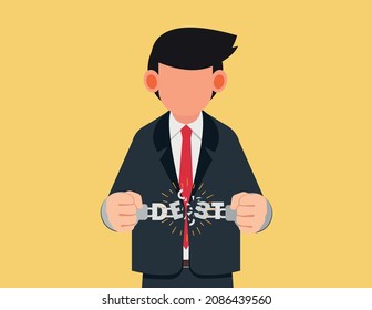 Businessman Handcuffs Breaking Chains.Concept Pay Off Debt From Business,debt Repayments By Debtor And Getting Free From Loans