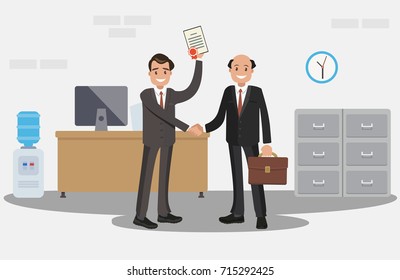 Businessman handing a certificate.