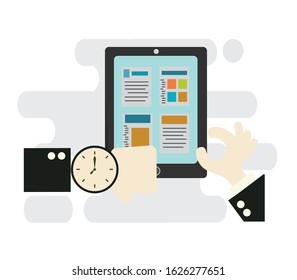 Businessman hands checking time by looking at watch on the wrist, business concept about checking