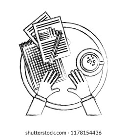 businessman hands with documents aerial view
