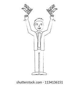businessman hands up with england flags