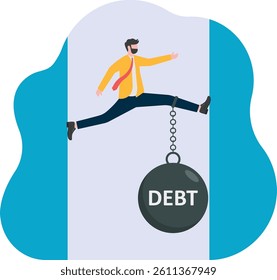Businessman hands and feet tied with iron balls falling, business concept, wb and articles design,vector

