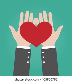 Businessman Hands Giving Red Heart, Love Concept