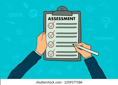 Businessman Hands Holding Clipboard Checklist Assessment Stock Vector ...