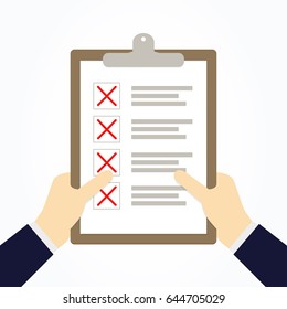 Businessman hands holding a clipboard checklist. Vector illustration.