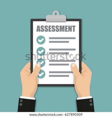 Businessman hands holding clipboard checklist with assessment