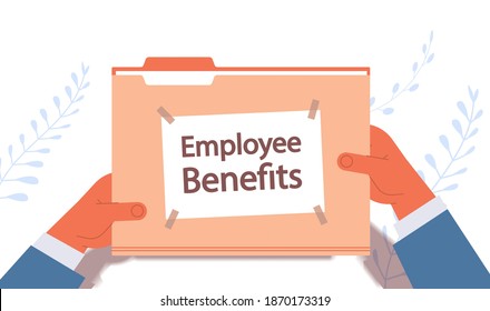 businessman hands holding employee benefits documents file folder remuneration incentive payments concept horizontal vector illustration