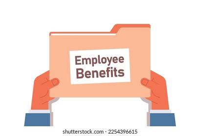 Businessman hands holding employee benefits documents and file folder remuneration incentive payments horizontal concept flat vector illustration.