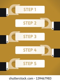 Businessman Hands Holding Five Steps Labels. Stylish Info Graphic Illustration.