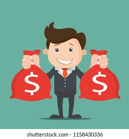 Businessman hands holding money bag.Vector illustration.