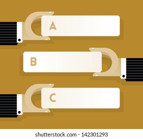Businessman hands holding option labels with copy space. Idea - Vintage style business infographic template. Enjoy!