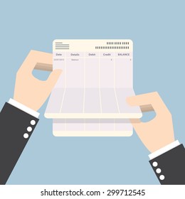 Businessman hands holding passbook with no balance, VECTOR, EPS10