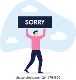 Empresário mãos segurando sinal triste. Triste homem frustrado se sentindo culpado segurando sinal. ilustração de ações