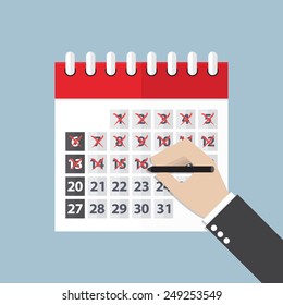 Businessman hands mark on the calendar, VECTOR, EPS10