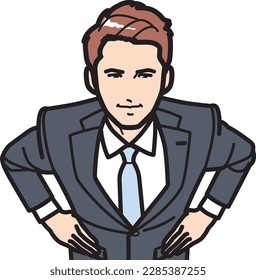 Businessman with hands on hips seen from overhead.