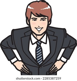 Businessman with hands on hips seen from overhead.