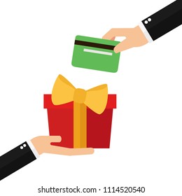 Businessman hands with packed present and credit card