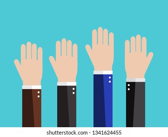 Businessman hands raised up. Voting concept. Vector illustration