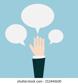 Businessman hands with speech bubble.