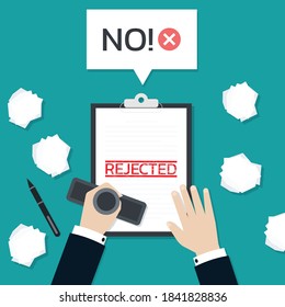 Businessman hands stamped the rejected on document paper, Vector Illustration in flat style.