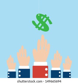Businessman hands to strive for dollar icon ,Vector cartoon business