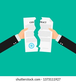 Businessman hands tearing apart contract. Contract termination concept. vector illustration in flat design - Vector illustration