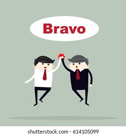 Businessman with hands up. Business Motivation Leadership. Happy Business man. Two business men jumping.