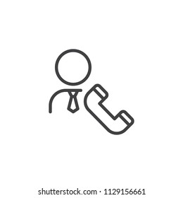 Businessman and handset outline icon. linear style sign for mobile concept and web design. Call user simple line vector icon. Symbol, logo illustration. Pixel perfect vector graphics