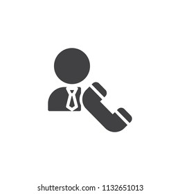 Businessman and handset vector icon. filled flat sign for mobile concept and web design. Call user simple solid icon. Symbol, logo illustration. Pixel perfect vector graphics