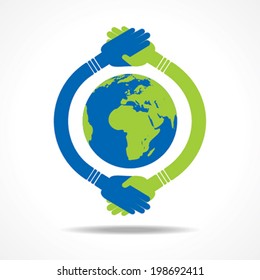 Businessman handshake around a earth stock vector