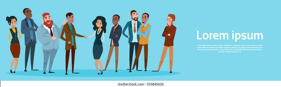 Businessman Handshake Businesspeople Group Team Hand Shake Agreement Concept Flat Vector Illustration