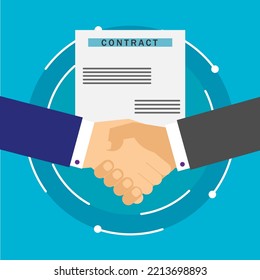 Businessman handshake on contract paper after agreement