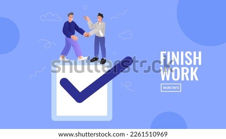 Businessman handshake on tick completed checkbox. accountability or engagement concept. Commitment, agreement to deliver or complete work, leadership skills or belief in job responsibilities. vector