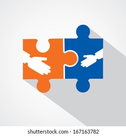 Businessman handshake with puzzle pieces  stock vector 