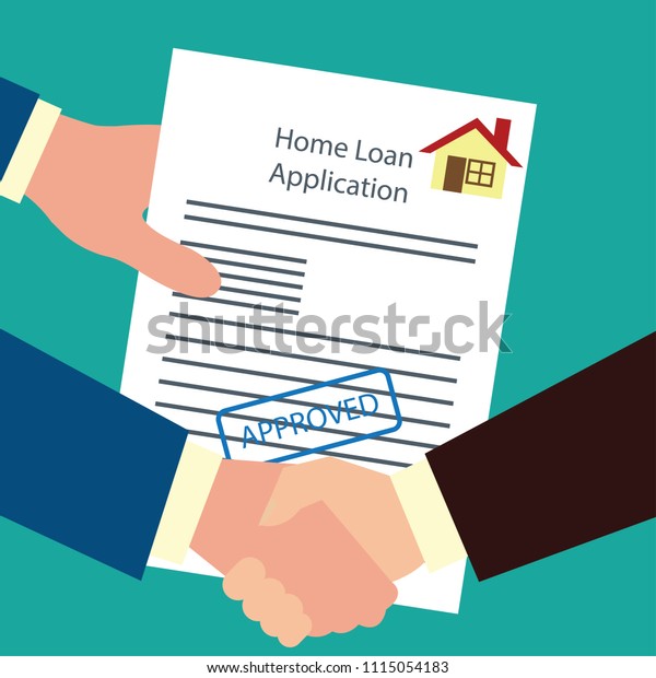 businessman\
handshake as symbol of home loan agreement approved for loan\
application concept. vector\
illustration
