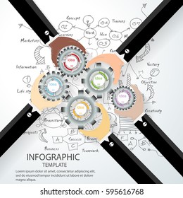 Businessman hand,touch cog,Idea and Concept Vector illustration Infographic template with background,Lined pattern,graph,arrow,icon.