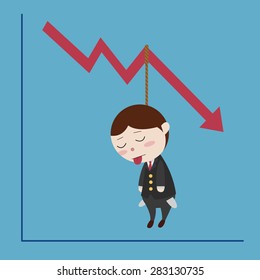 businessman hang himself on graph cartoon vector